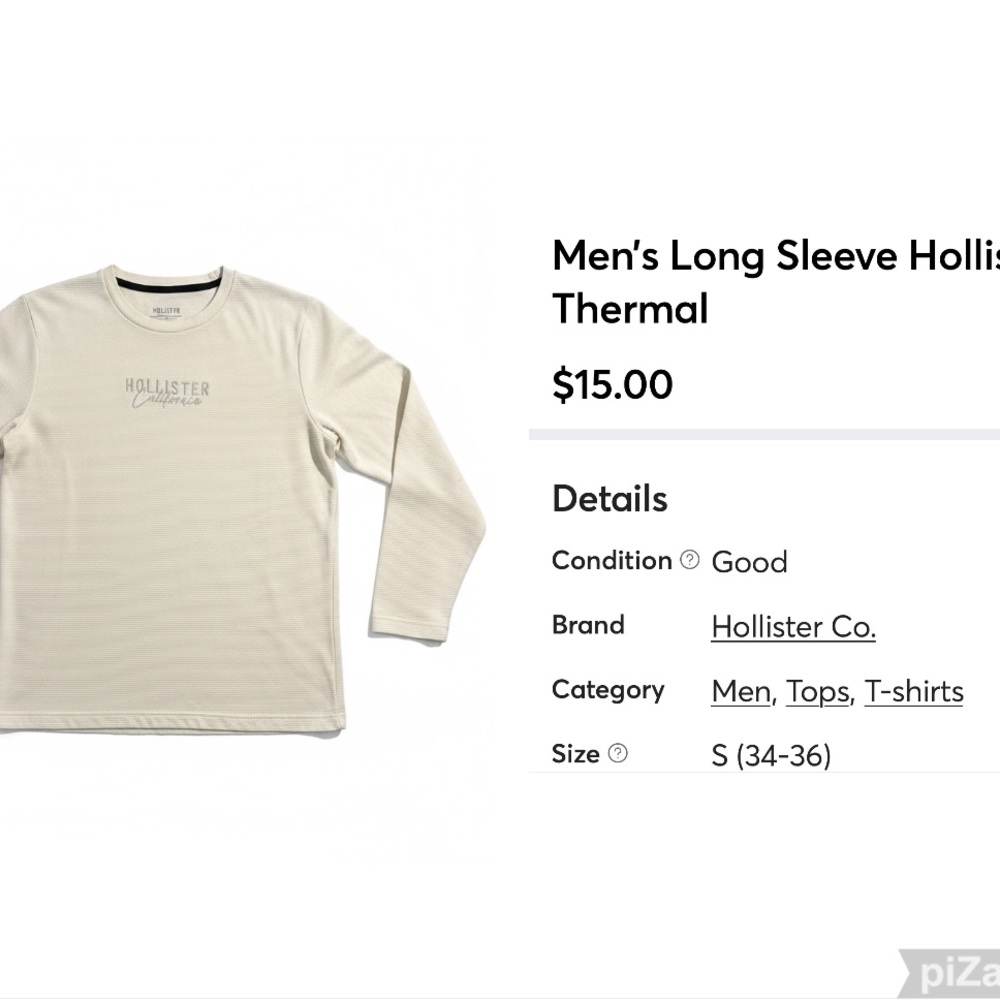 Hollister Men's Off-White Long Sleeve Tee
